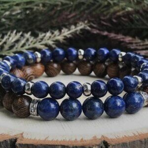 Stretch Beaded Bracelet Duo - 7.5 inches. Like New. Lapis Lazuli